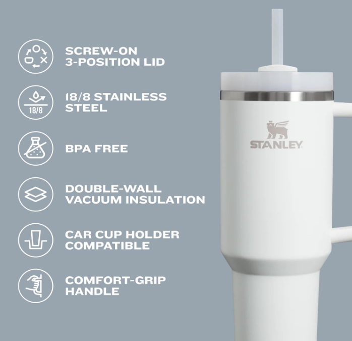 STANLEY Quencher H2.0 Tumbler with Handle and Straw | Flowstate 3-Position Lid | Cup Holder Compatible for Travel | Insulated Stainless Steel Cup | BPA-Free