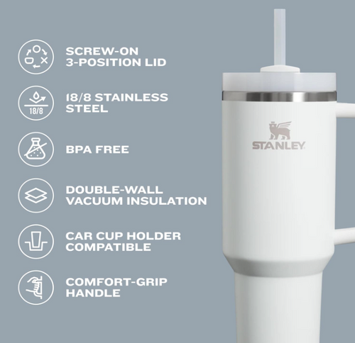 STANLEY Quencher H2.0 Tumbler with Handle and Straw | Flowstate 3-Position Lid | Cup Holder Compatible for Travel | Insulated Stainless Steel Cup | BPA-Free